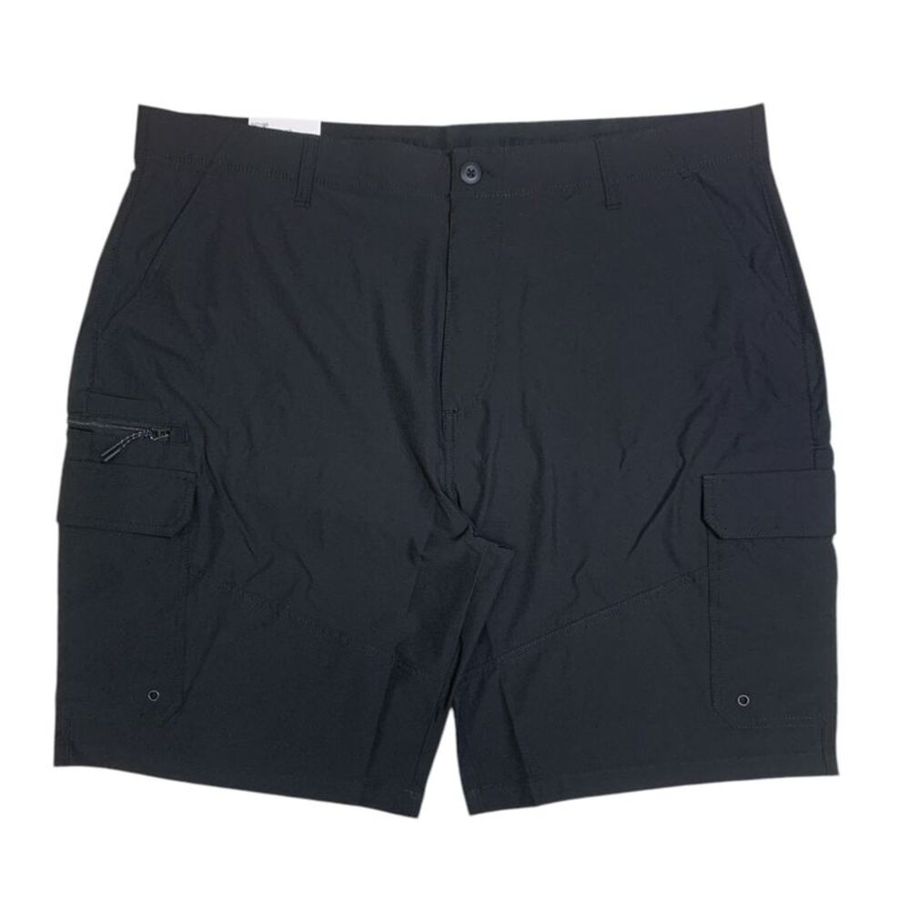 Iron Co. Mens Stretch Hybrid Cargo Short, Side Zipper Cargo Pocket - Black